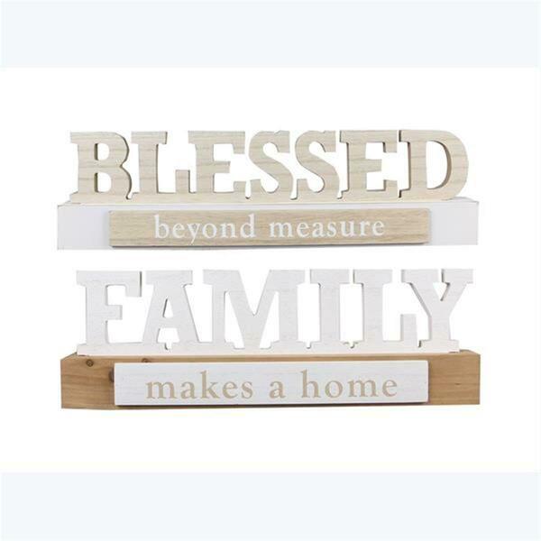 Youngs Wood Block Blessed Family Tabletop Sign, Assorted Color - 2 Piece 21118